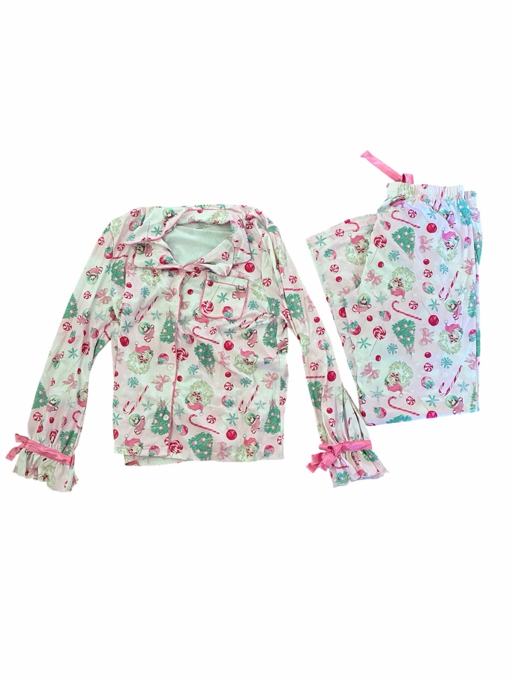 Bubble gum, pink Christmas PJs, women’s adult medium